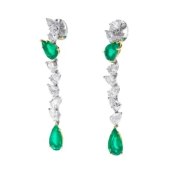 Boucles d'Oreilles Diamants et Emeraudes