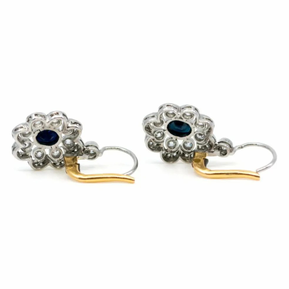Boucles d'oreilles, Diamant, Saphir