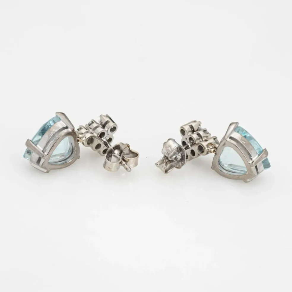 Boucles d'oreilles diamant coeur aigue-marine Vintage or blanc