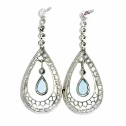 Boucles d'oreilles diamant, Aigue-marine,