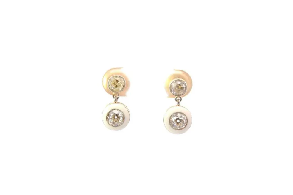 Boucles d'oreilles diamants, or, émail