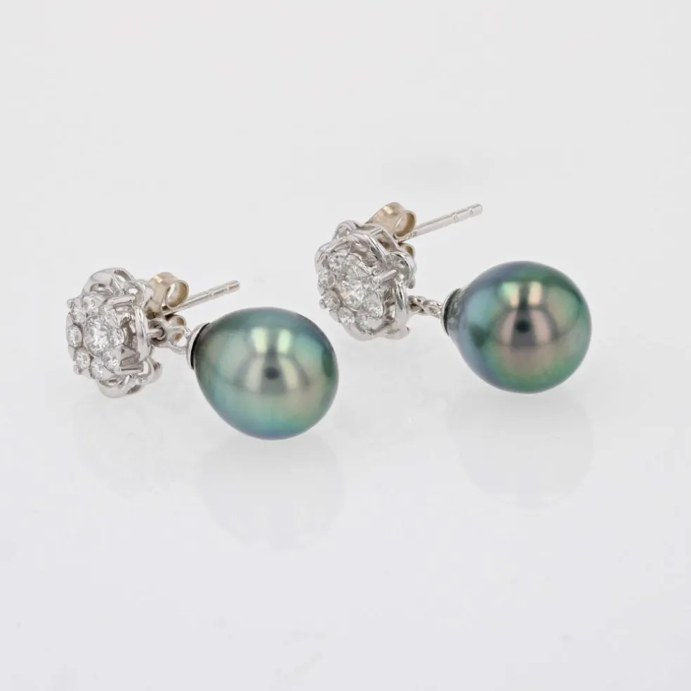 Boucles d'oreilles diamants et perles de Tahiti transformables