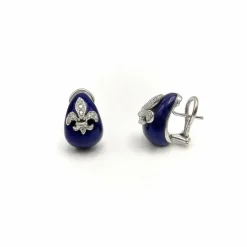 Boucles d'oreilles diamant fleur de lys émail hidalgo or blanc