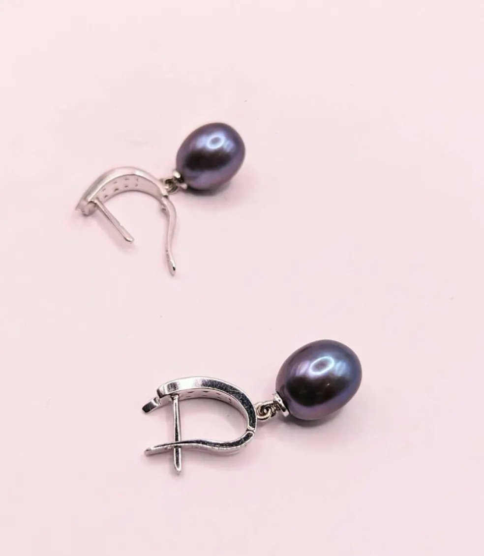 Boucles d'oreilles diamants et perles grises
