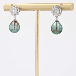 Boucles d'oreilles diamants et perles de Tahiti transformables