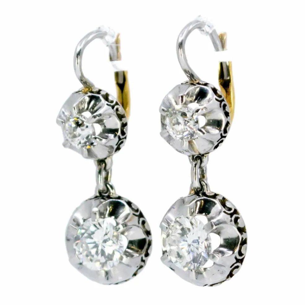 Boucles d'oreilles diamant, platine, 18 carats