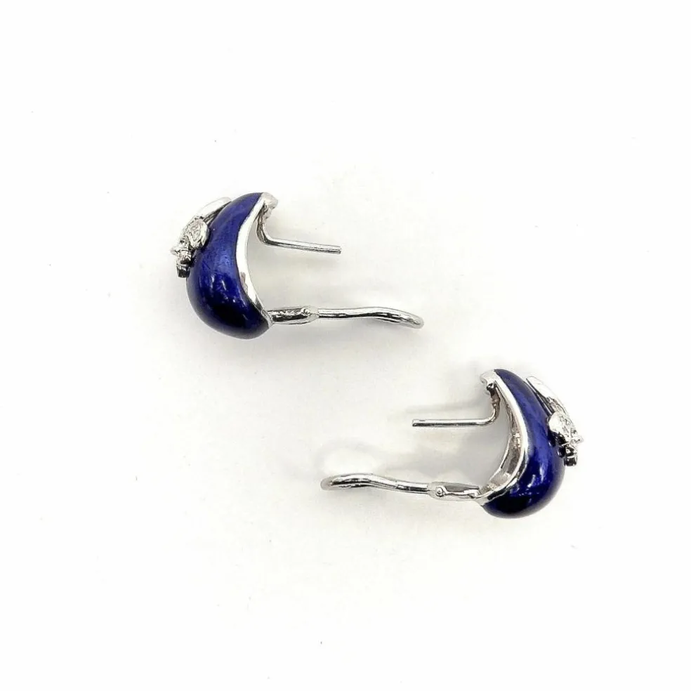 Boucles d'oreilles diamant fleur de lys émail hidalgo or blanc
