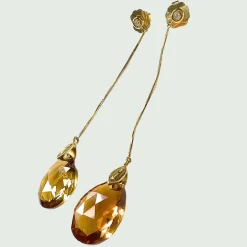 BOUCLES D'OREILLES DIAMANTS GOUTTES CITRINE