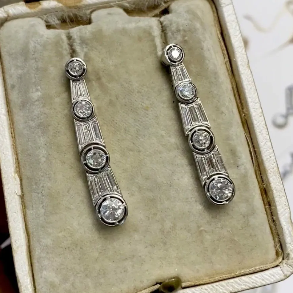 Boucles d'Oreilles Diamant, Platine