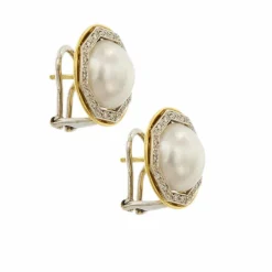 Boucles d'oreilles diamants et perles mabé