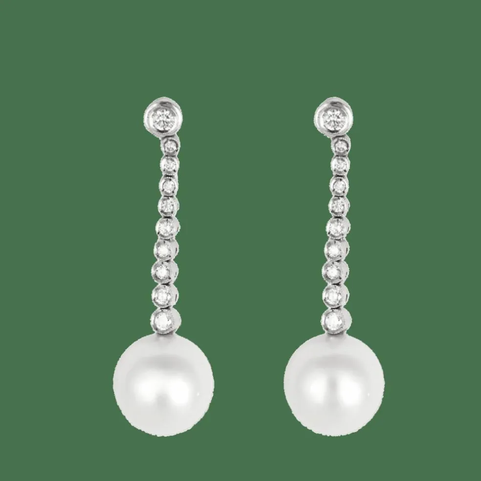 BOUCLES D'OREILLES "DORMEUSES" OR BLANC DIAMANTS ET PERLES