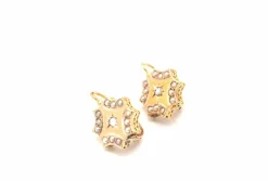 Boucles d'oreilles dormeuse or jaune, perles et rose de diamants