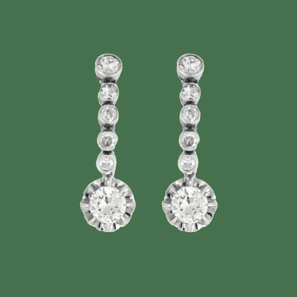 BOUCLES D'OREILLES "DORMEUSES" OR & DIAMANTS.