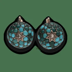 Boucles d'oreilles dormeuses turquoises diamant.