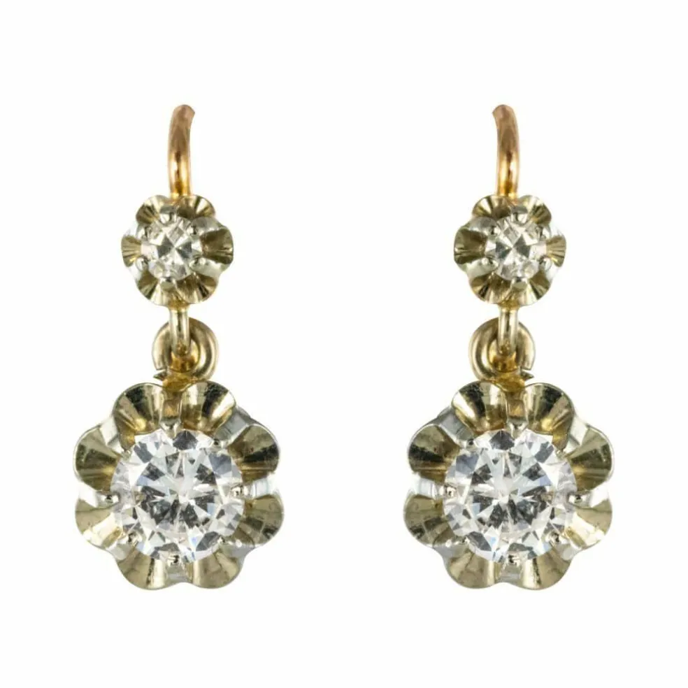 Boucles d'oreilles dormeuses diamants 2 ors