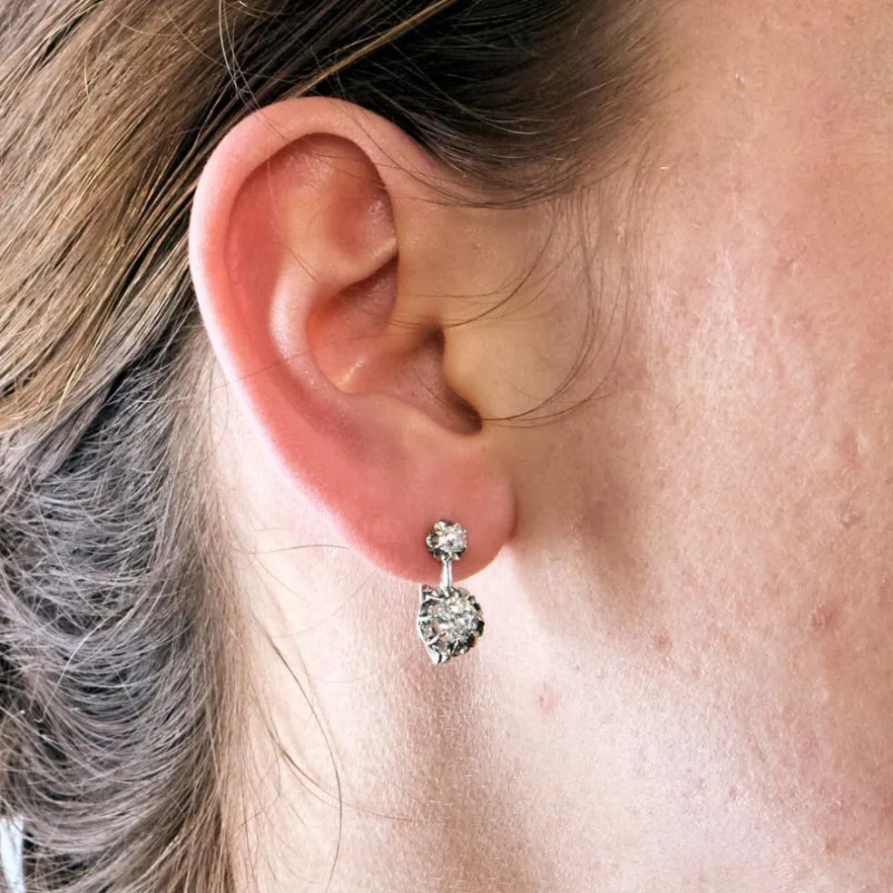 Boucles d’oreilles Dormeuses Platine et Diamants 1ct