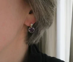 Boucles d’oreilles dormeuses améthyste or et argent