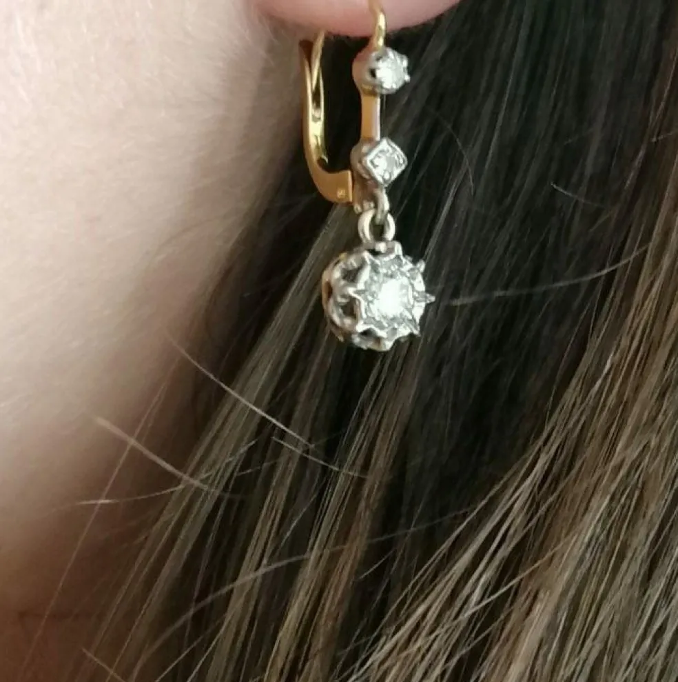 Boucles d'oreilles Dormeuses 2 Ors et Diamants