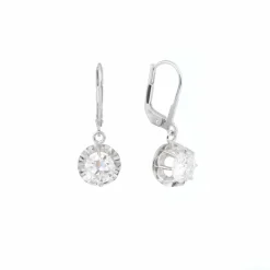 Boucles d'Oreilles Dormeuses Diamants 1.70 Carats Platine Or Gris 18 Carats