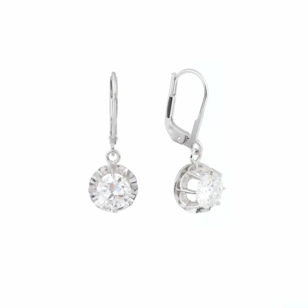 Boucles d'Oreilles Dormeuses Diamants 1.70 Carats Platine Or Gris 18 Carats
