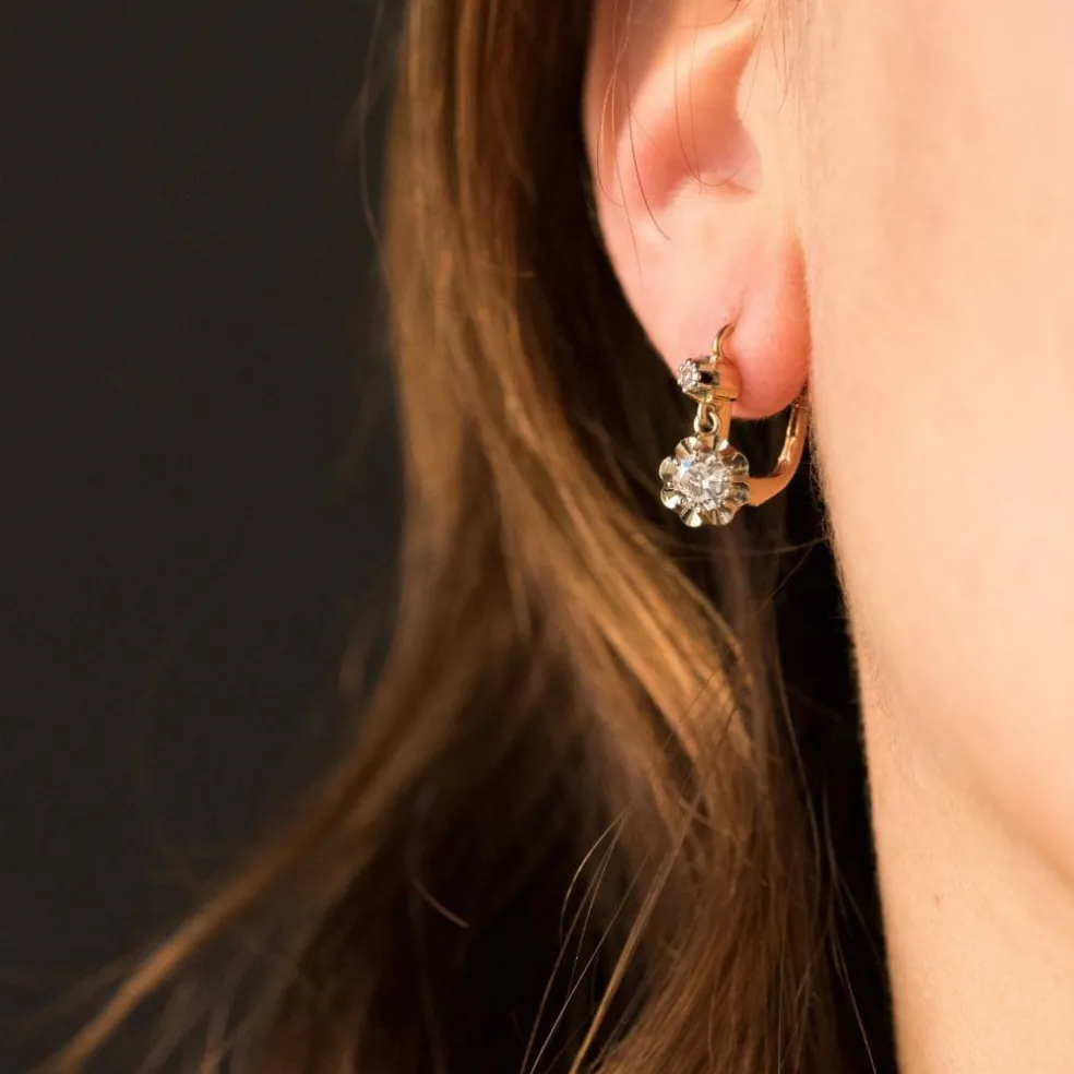 Boucles d'oreilles dormeuses diamants 2 ors