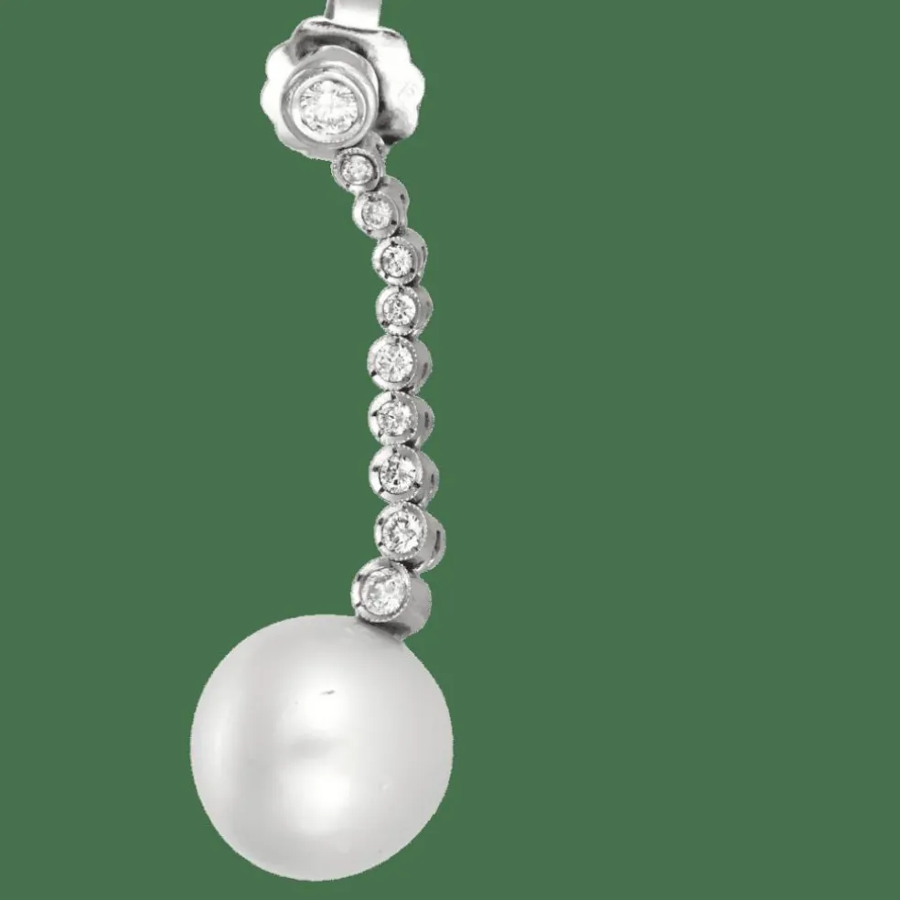 BOUCLES D'OREILLES "DORMEUSES" OR BLANC DIAMANTS ET PERLES