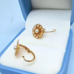 Boucles d'oreilles Dormeuses anciennes Perles de culture Or Rose 18 K