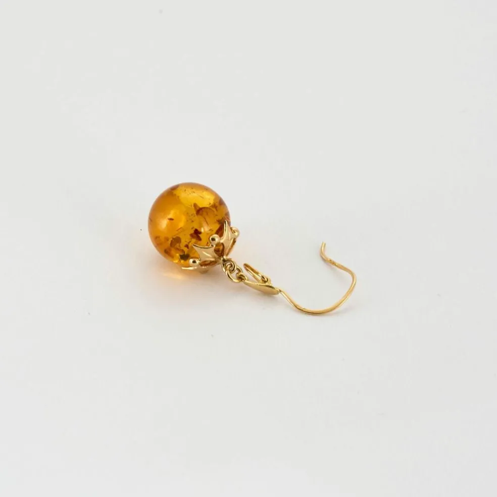 Boucles d'oreilles dormeuses or jaune et ambre