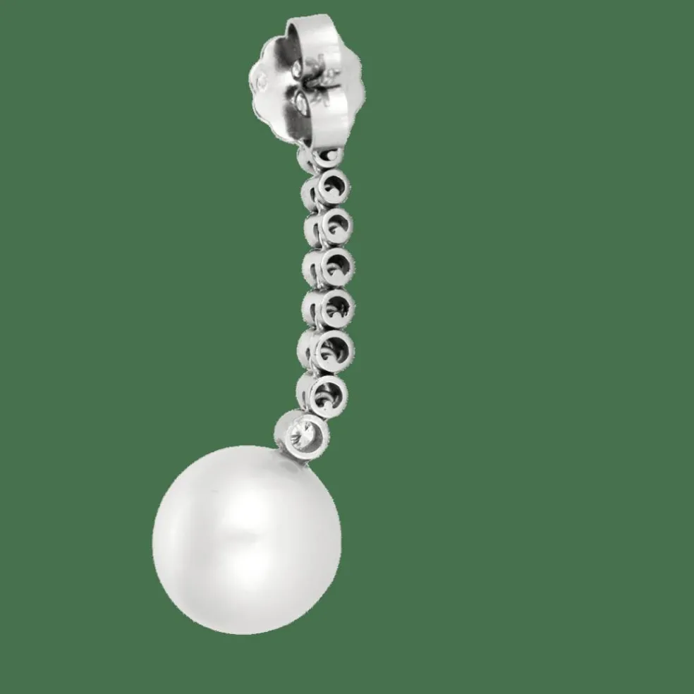 BOUCLES D'OREILLES "DORMEUSES" OR BLANC DIAMANTS ET PERLES