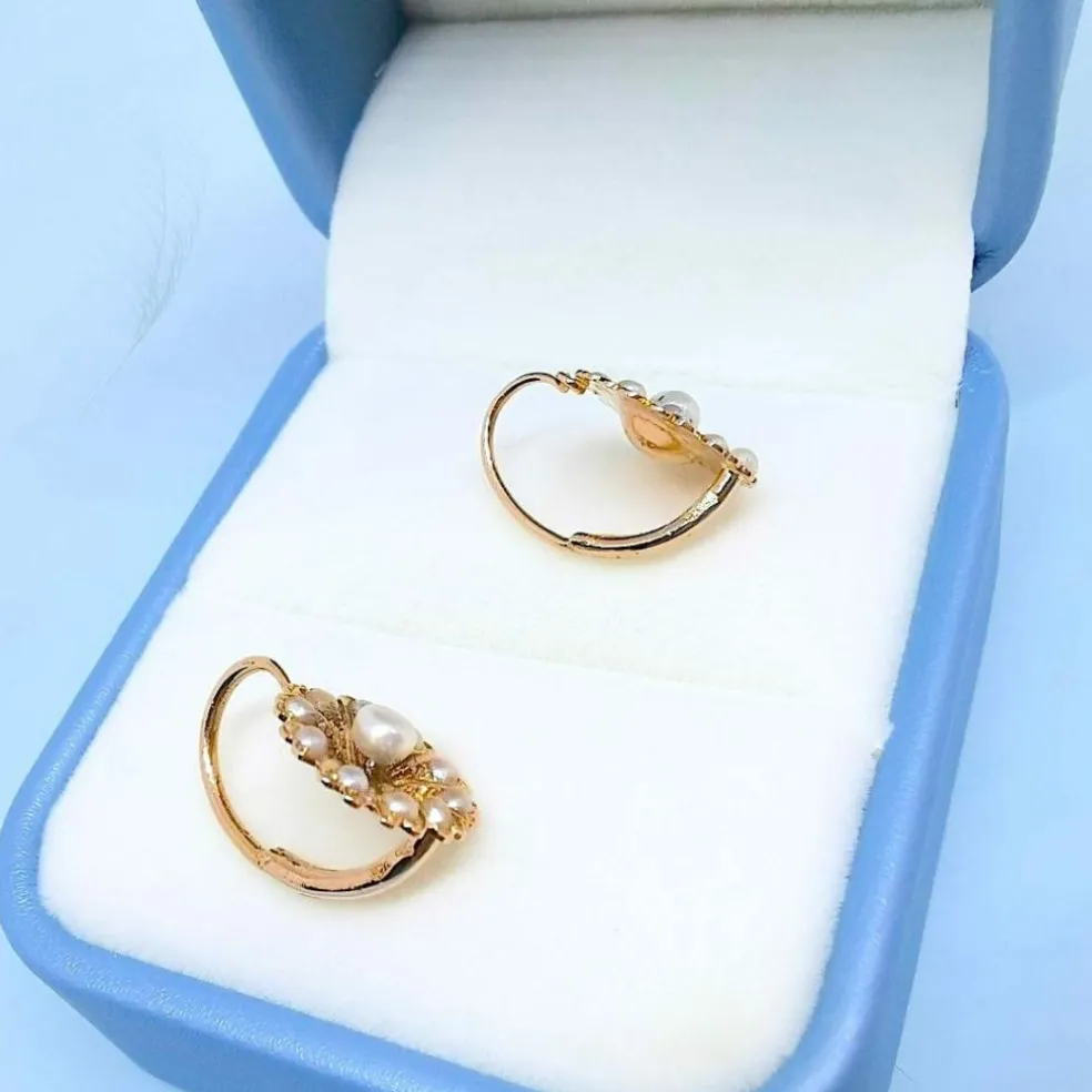 Boucles d'oreilles Dormeuses anciennes Perles de culture Or Rose 18 K