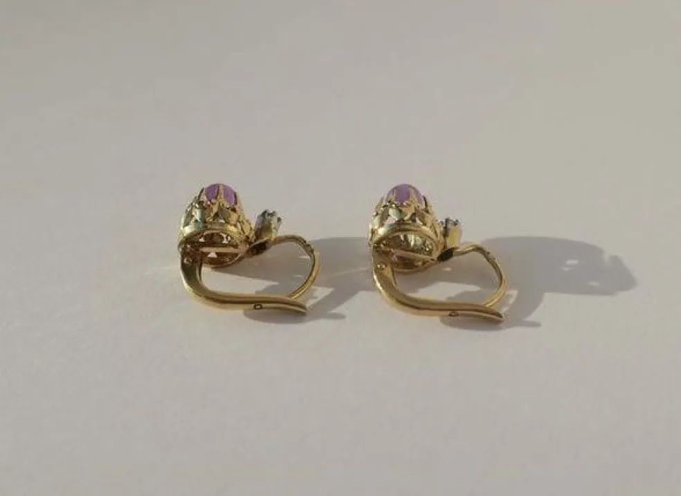 Boucles d’oreilles dormeuses améthyste diamant