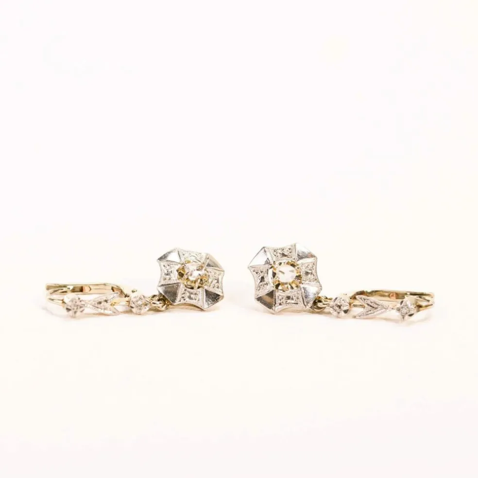 Boucles d'oreilles dormeuses Art Déco diamants