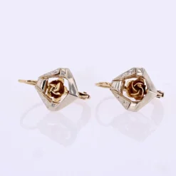 Boucles d'oreilles dormeuses deux ors à la rose