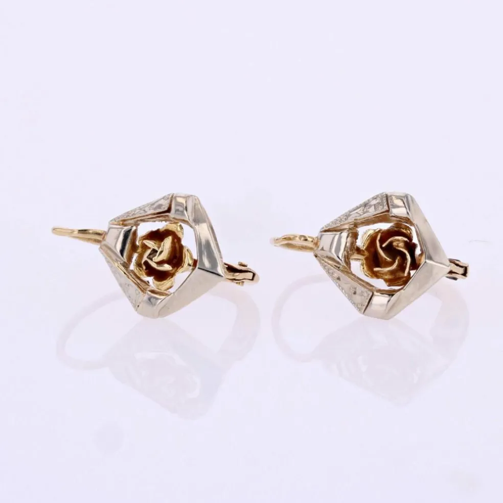 Boucles d'oreilles dormeuses deux ors à la rose