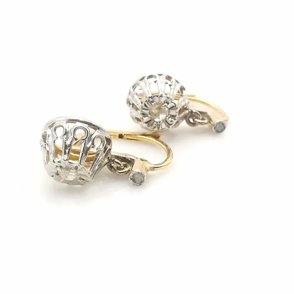 Boucles d'oreilles dormeuses or jaune et blanc Diamants