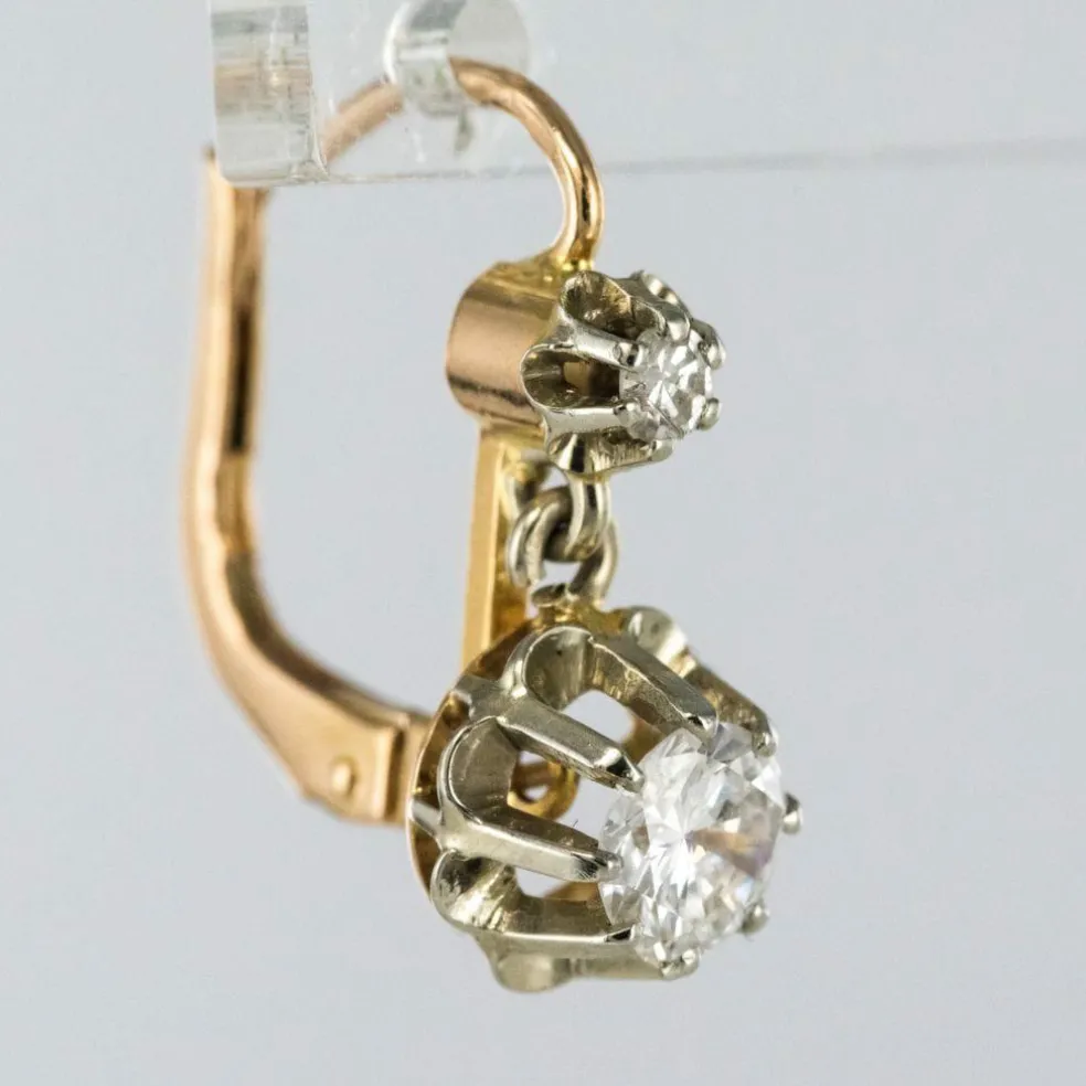 Boucles d'oreilles dormeuses diamants 2 ors