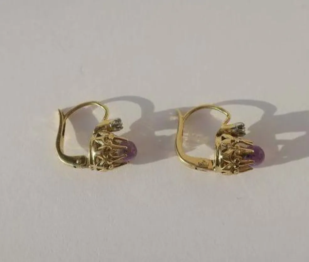 Boucles d’oreilles dormeuses améthyste diamant