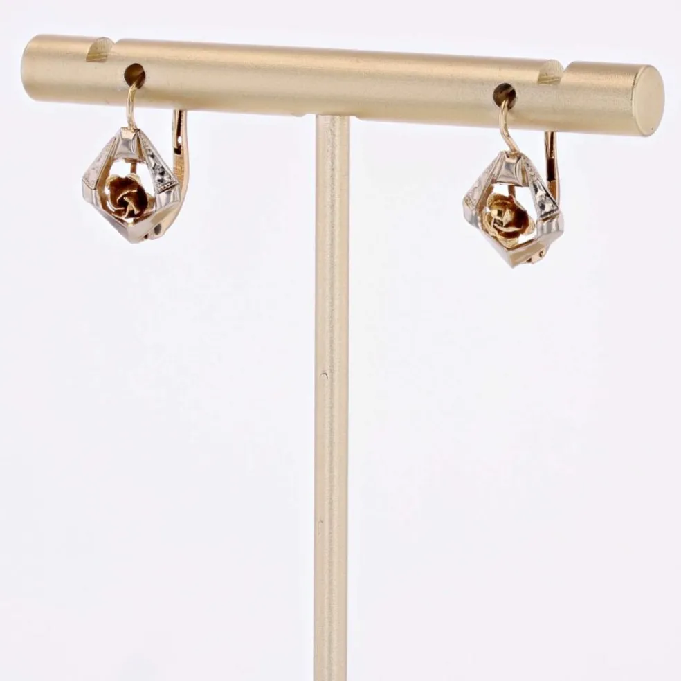 Boucles d'oreilles dormeuses deux ors à la rose