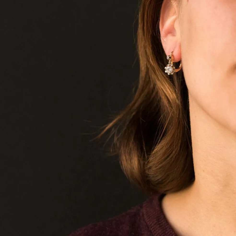 Boucles d'oreilles dormeuses diamants 2 ors