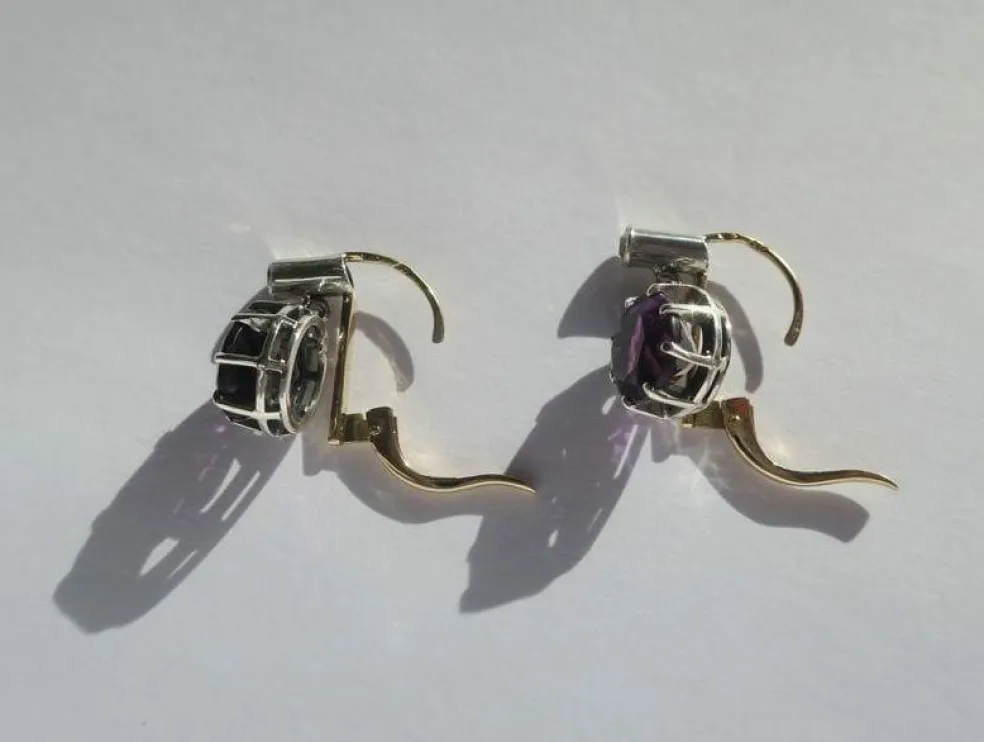 Boucles d’oreilles dormeuses améthyste or et argent
