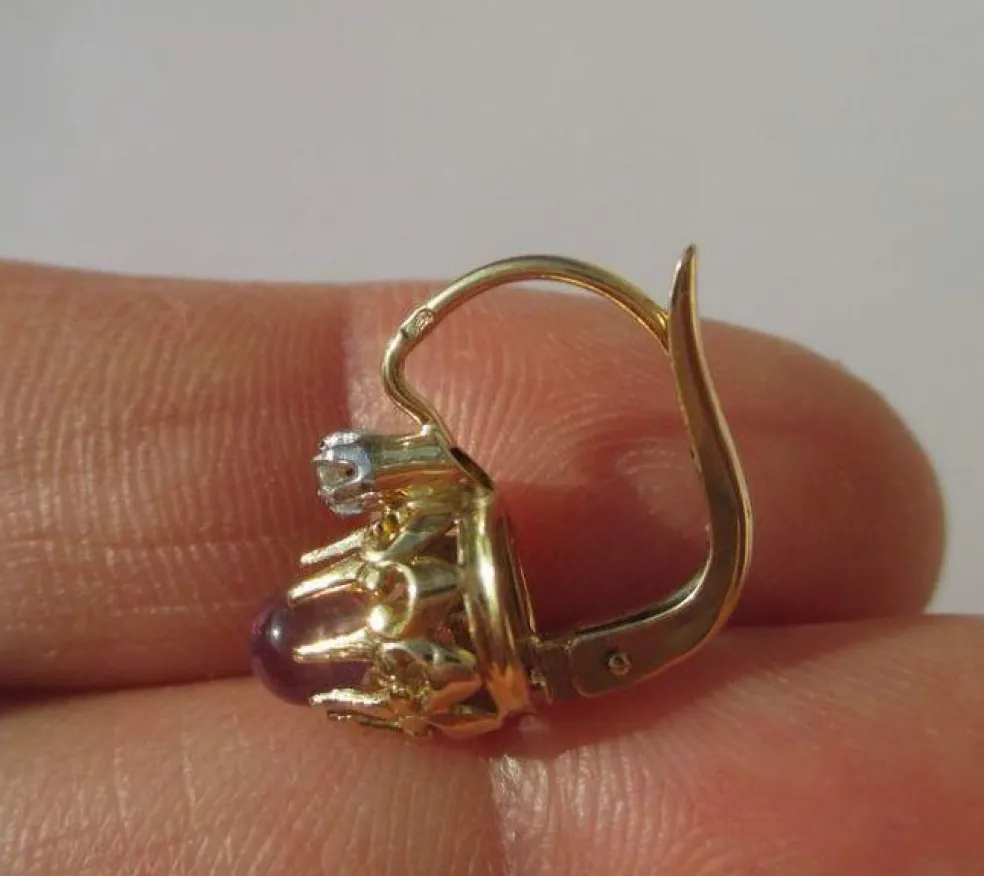 Boucles d’oreilles dormeuses améthyste diamant
