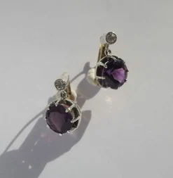 Boucles d’oreilles dormeuses améthyste or et argent