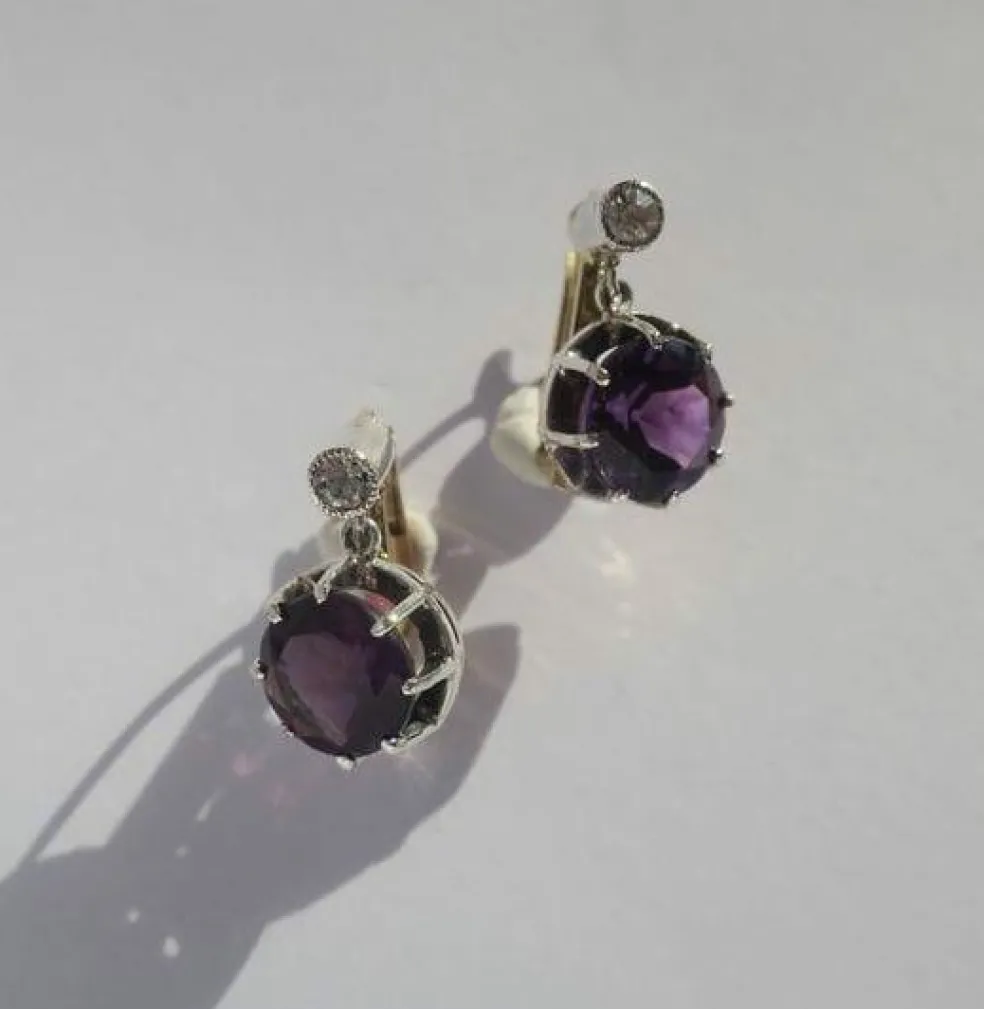 Boucles d’oreilles dormeuses améthyste or et argent