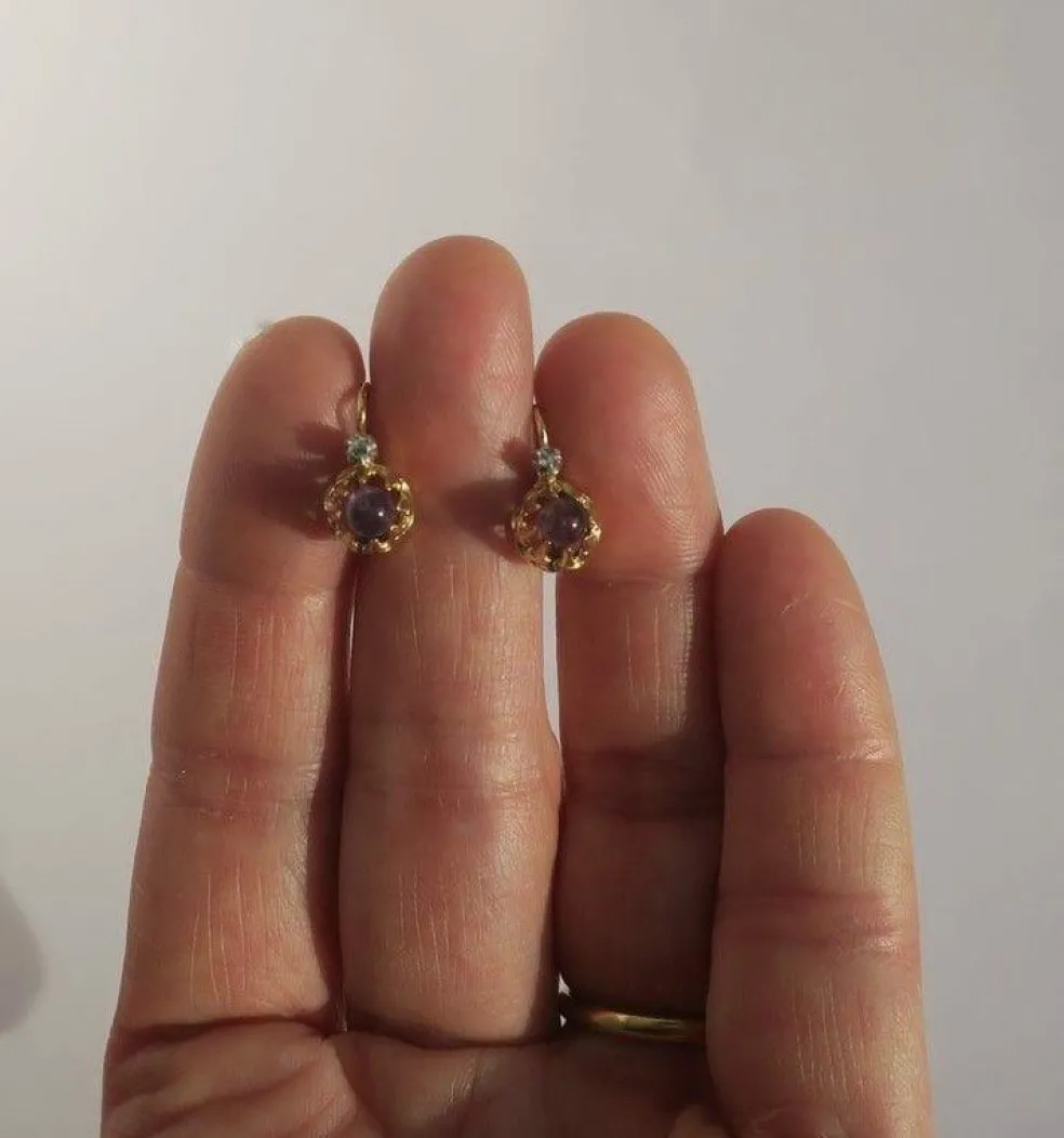 Boucles d’oreilles dormeuses améthyste diamant