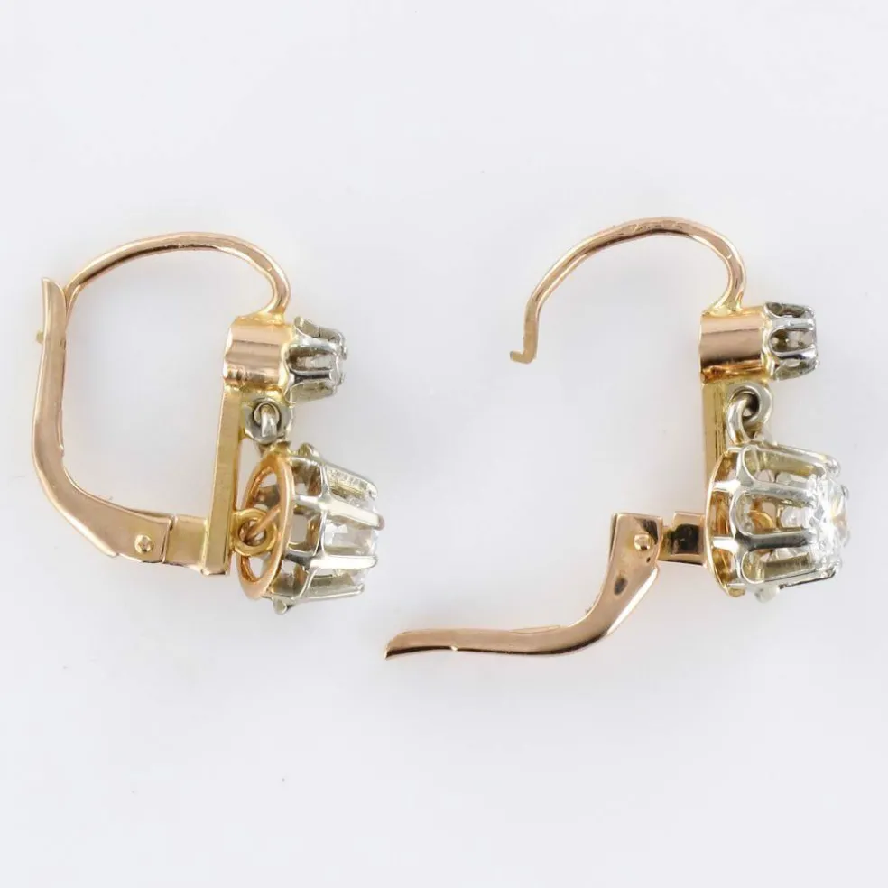 Boucles d'oreilles dormeuses diamants 2 ors