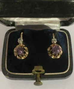 Boucles d’oreilles dormeuses améthyste diamant