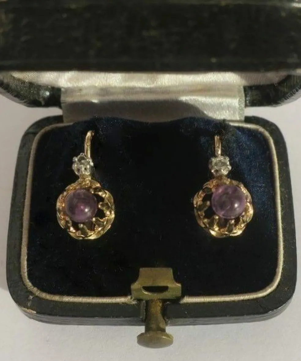 Boucles d’oreilles dormeuses améthyste diamant
