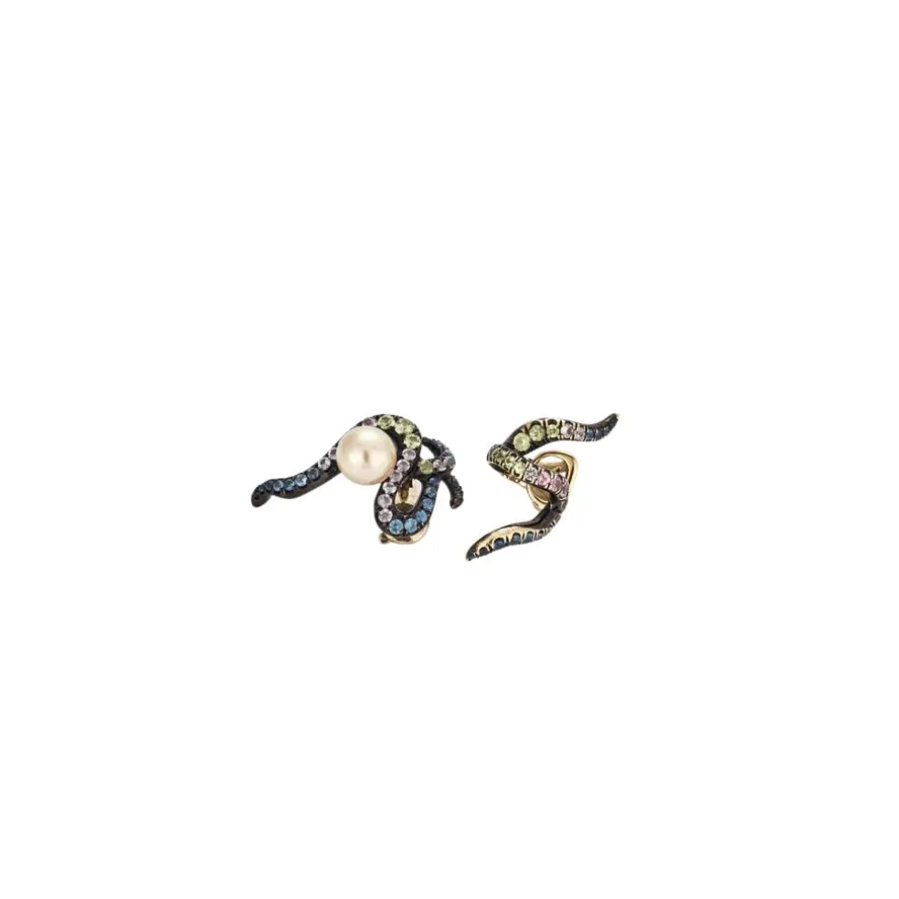 Boucles D'Oreilles dépareillées Or & Pierres de couleurs