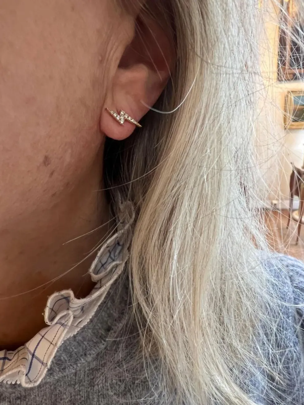 Boucles d'Oreilles Eclair Diamants Or Rose