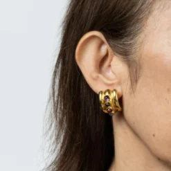 Boucles d'oreilles Elizabeth Locke en pierres précieuses Amalfi Tutti Frutti Créoles larges